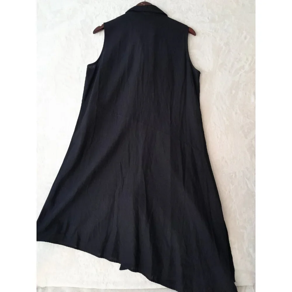 Womens Asymmetrical Linen Blend Minimalist Casual Shirt Dress Pockets Medium Blk